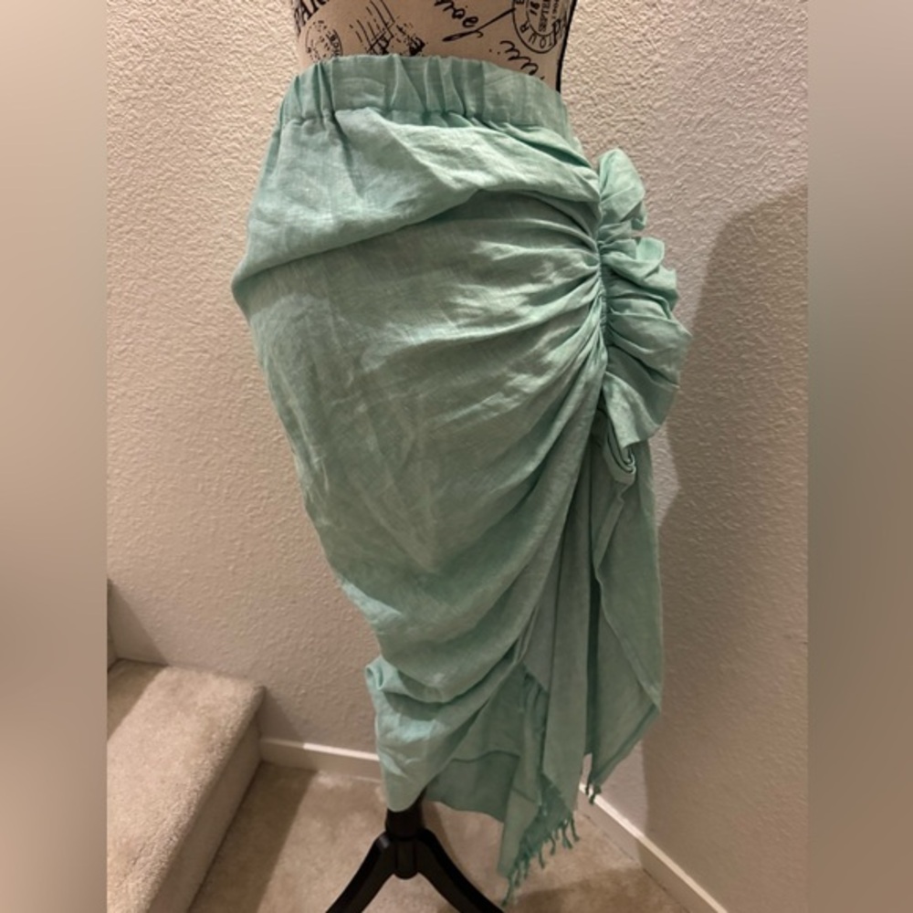 Mint Green Ruched Pencil Skirt